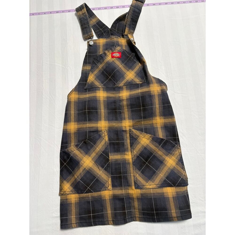Dickies Plaid Overall Dress Jumper Black Yellow Grunge Skater Mini Dress M